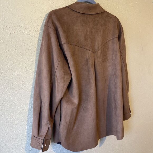 Philosophy Women's XS Vegan Suede Faux Caramel Brown Snap Shacket Western Jacket - Picture 12 of 14